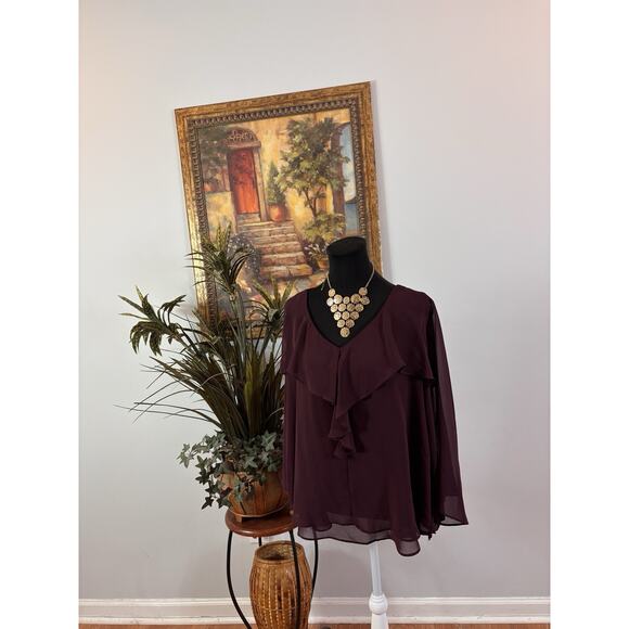Jennifer Lopez Women Top Size L V-Neck 3/4 Sleeve Cottage Core Prairie Purple - Picture 5 of 11